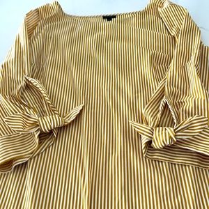 Talbots L Gold & White Vertical Striped Tie Sleeve Top